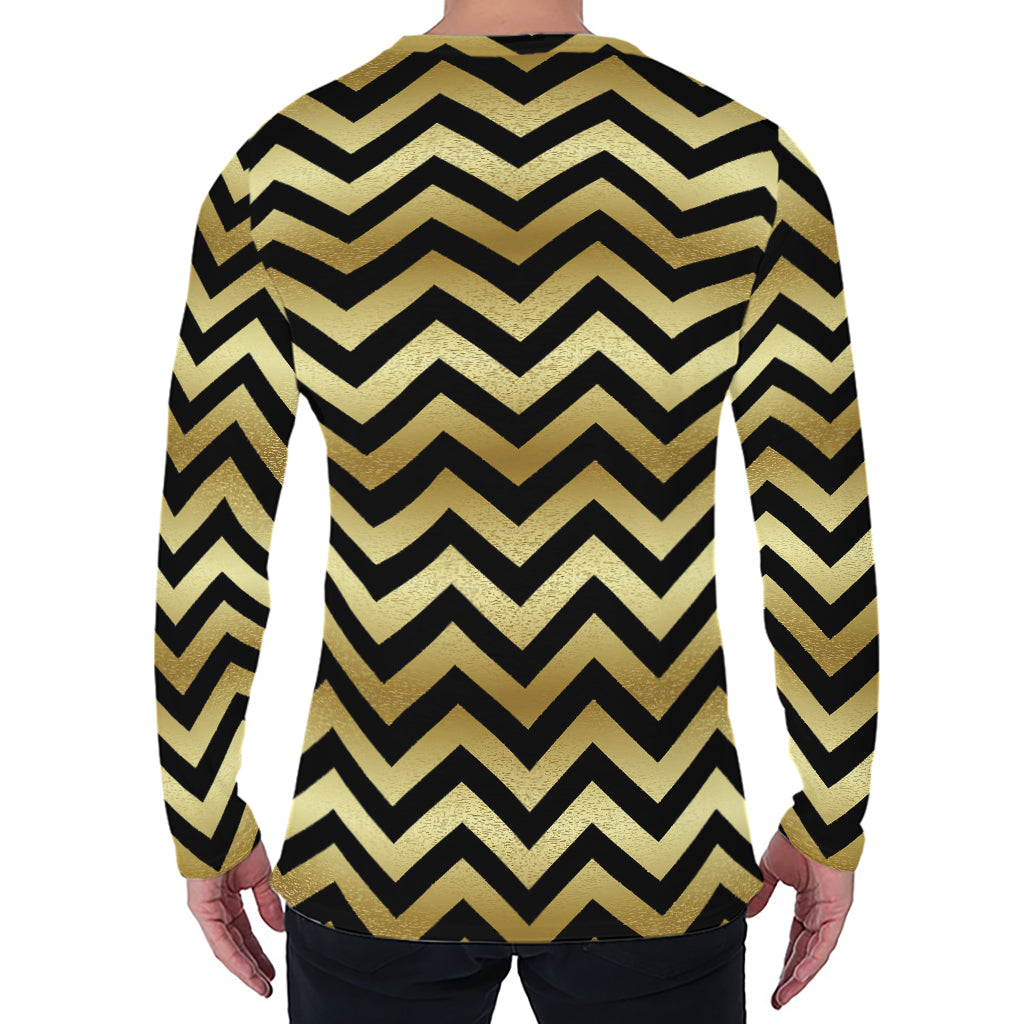 Gold And Black Chevron Pattern Print Men's Long Sleeve T-Shirt