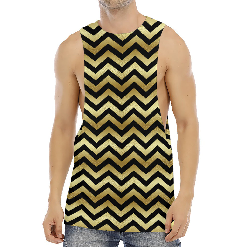 Gold And Black Chevron Pattern Print Men's Muscle Tank Top