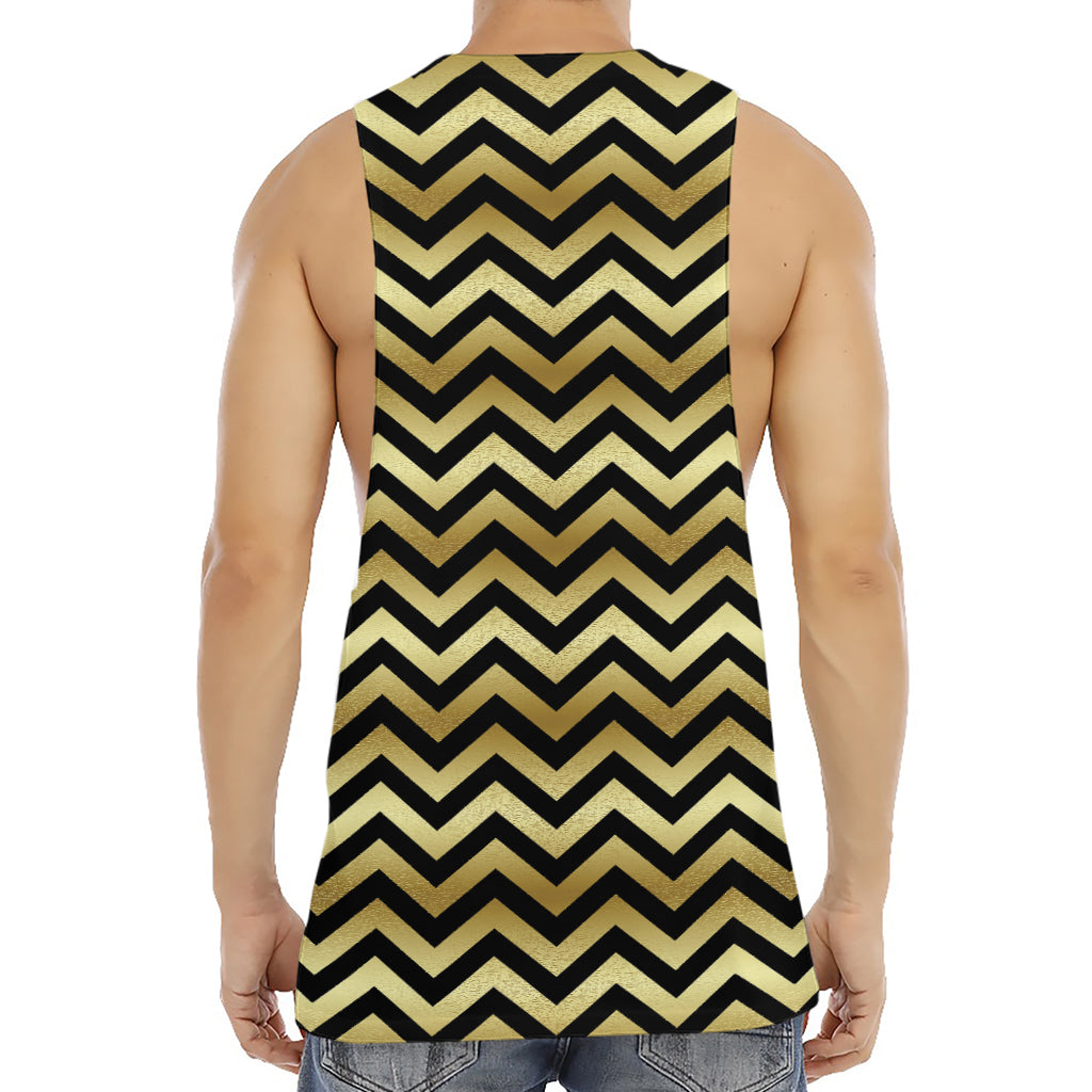 Gold And Black Chevron Pattern Print Men's Muscle Tank Top