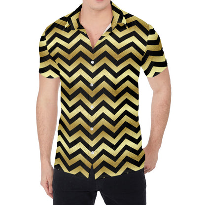 Gold And Black Chevron Pattern Print Men's Shirt