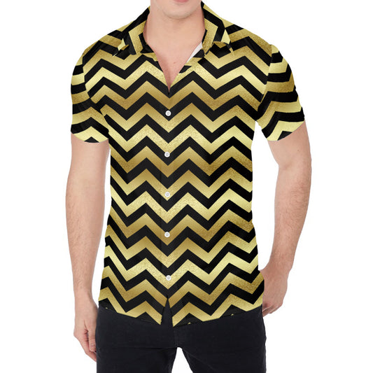 Gold And Black Chevron Pattern Print Men's Shirt