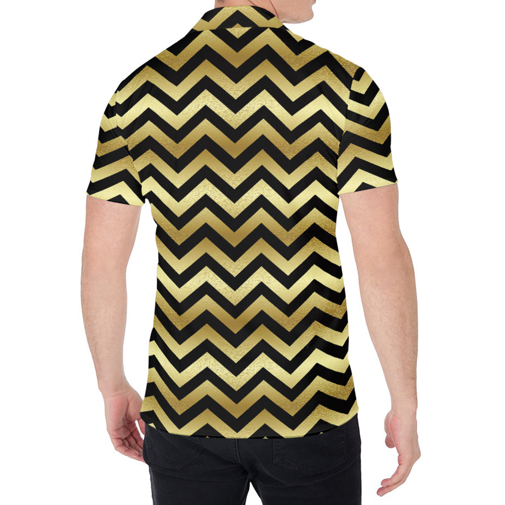 Gold And Black Chevron Pattern Print Men's Shirt