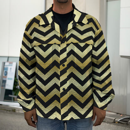 Gold And Black Chevron Pattern Print Men's Shirt Jacket