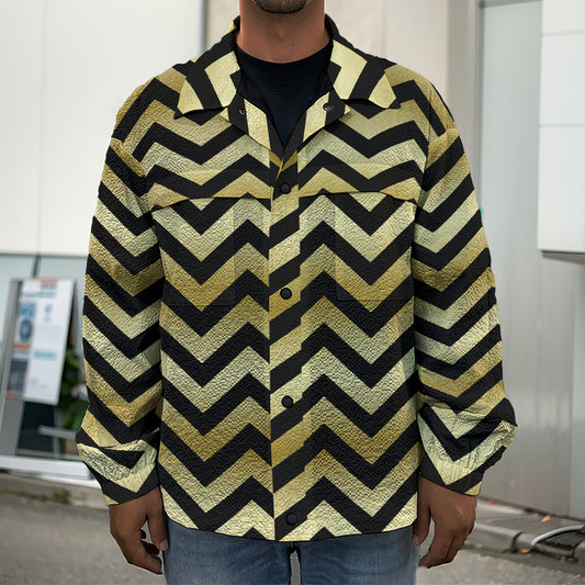 Gold And Black Chevron Pattern Print Men's Shirt Jacket