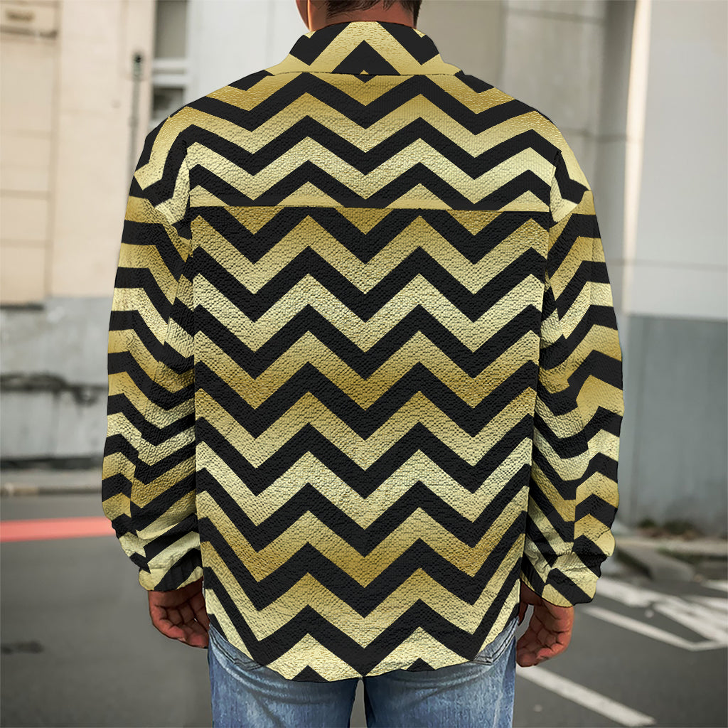 Gold And Black Chevron Pattern Print Men's Shirt Jacket