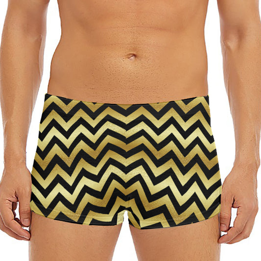 Gold And Black Chevron Pattern Print Men's Short Boxer Briefs