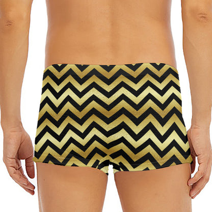 Gold And Black Chevron Pattern Print Men's Short Boxer Briefs
