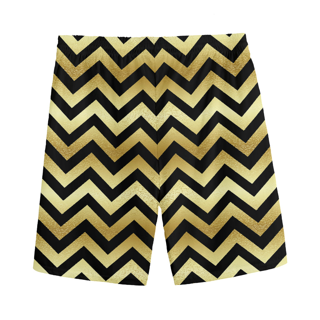 Gold And Black Chevron Pattern Print Men's Sports Shorts