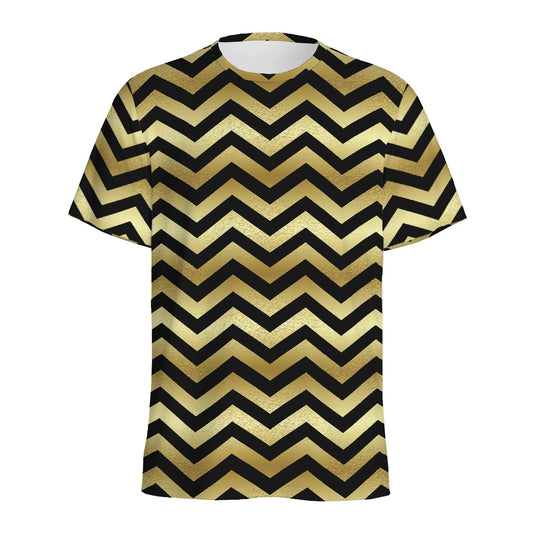 Gold And Black Chevron Pattern Print Men's Sports T-Shirt