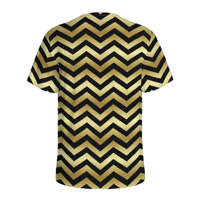 Gold And Black Chevron Pattern Print Men's Sports T-Shirt