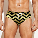 Gold And Black Chevron Pattern Print Men's Swim Briefs