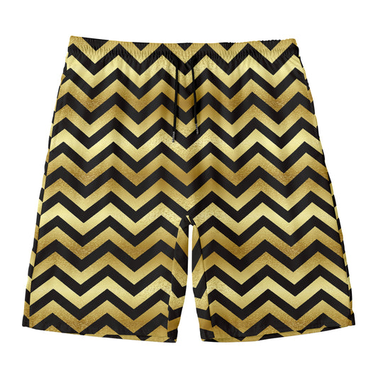 Gold And Black Chevron Pattern Print Men's Swim Trunks