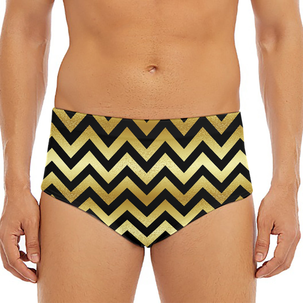 Gold And Black Chevron Pattern Print Men's Triangle Swim Briefs