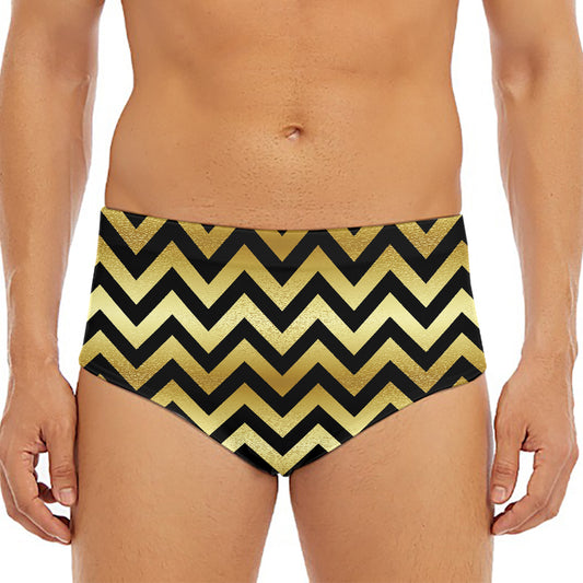 Gold And Black Chevron Pattern Print Men's Triangle Swim Briefs