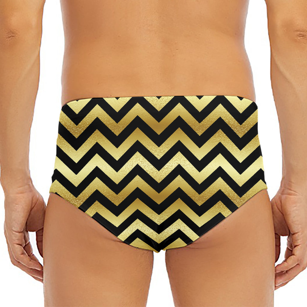 Gold And Black Chevron Pattern Print Men's Triangle Swim Briefs