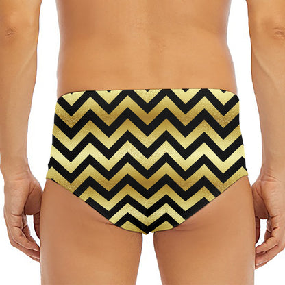 Gold And Black Chevron Pattern Print Men's Triangle Swim Briefs