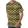 Gold And Black Chevron Pattern Print Men's Velvet T-Shirt