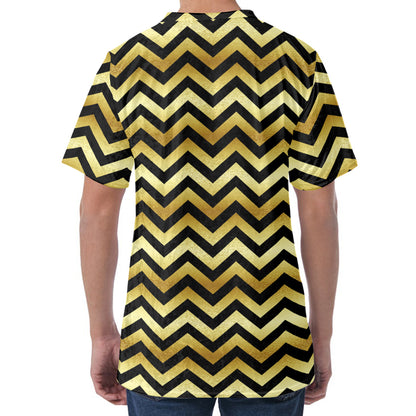 Gold And Black Chevron Pattern Print Men's Velvet T-Shirt