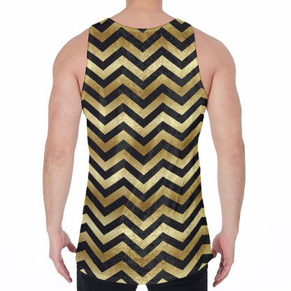 Gold And Black Chevron Pattern Print Men's Velvet Tank Top