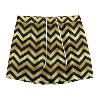 Gold And Black Chevron Pattern Print Mesh Shorts