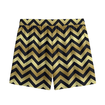 Gold And Black Chevron Pattern Print Mesh Shorts