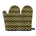 Gold And Black Chevron Pattern Print Oven Mitts