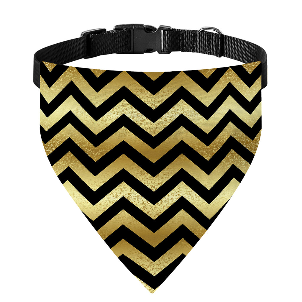 Gold And Black Chevron Pattern Print Over The Collar Dog Bandana