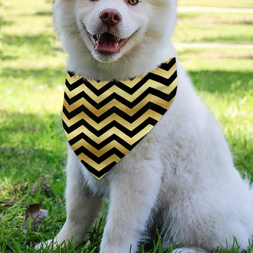 Gold And Black Chevron Pattern Print Over The Collar Dog Bandana