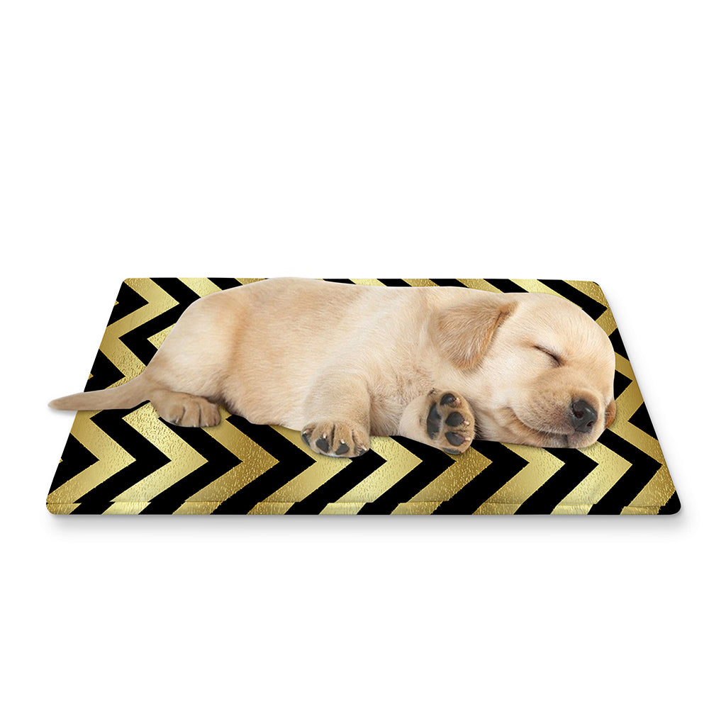 Gold And Black Chevron Pattern Print Pet Cooling Mat Cover