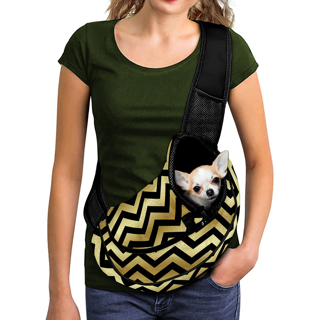 Gold And Black Chevron Pattern Print Pet Sling Carrier