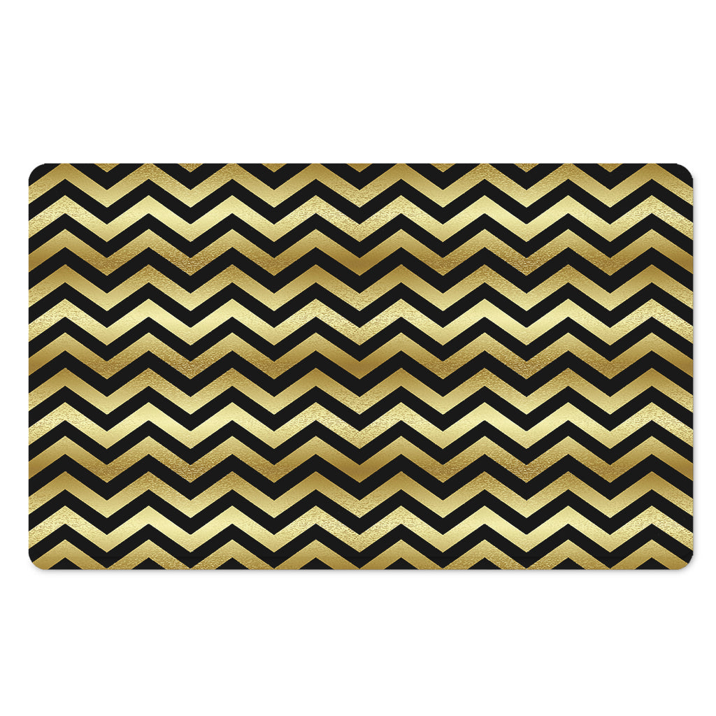 Gold And Black Chevron Pattern Print Polyester Doormat