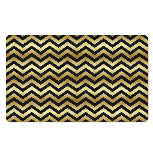 Gold And Black Chevron Pattern Print Polyester Doormat
