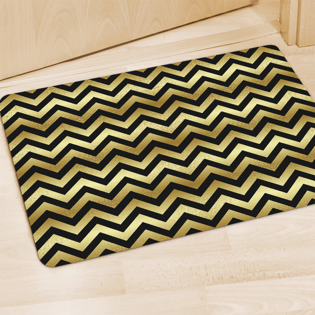 Gold And Black Chevron Pattern Print Polyester Doormat