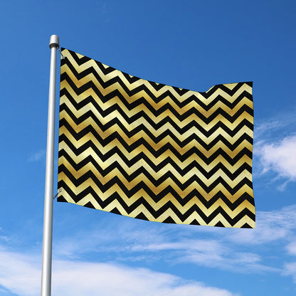 Gold And Black Chevron Pattern Print Polyester Flag