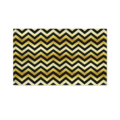 Gold And Black Chevron Pattern Print Polyester Flag