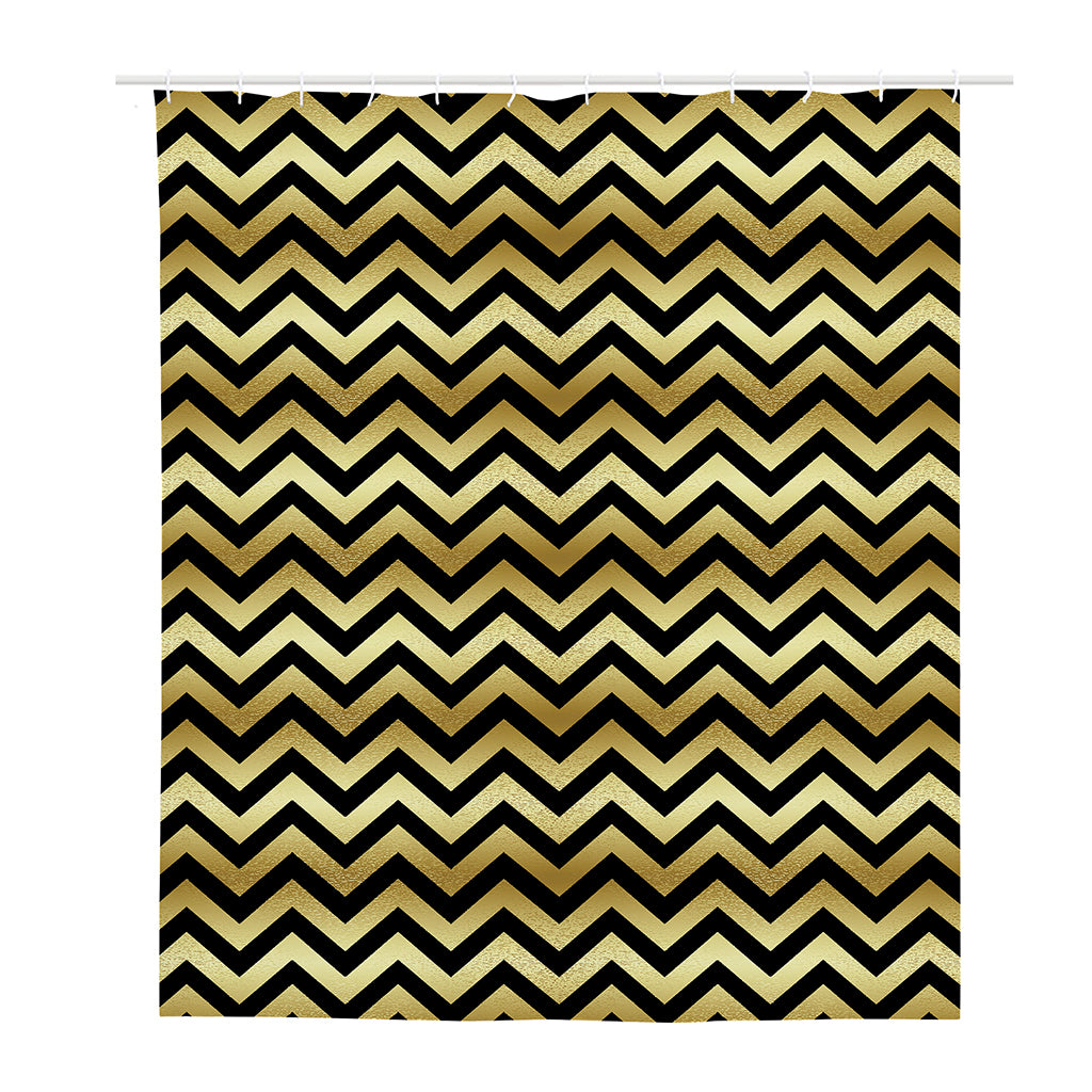 Gold And Black Chevron Pattern Print Polyester Shower Curtain