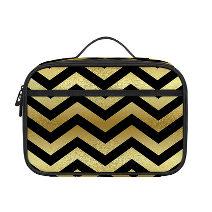 Gold And Black Chevron Pattern Print Portable Lunch Bag