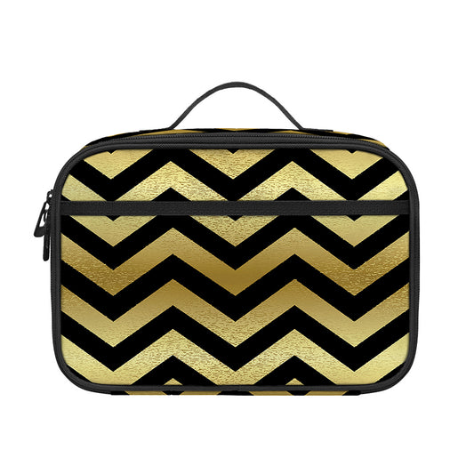 Gold And Black Chevron Pattern Print Portable Lunch Bag