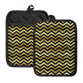 Gold And Black Chevron Pattern Print Pot Holders With Pocket