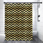 Gold And Black Chevron Pattern Print Premium Shower Curtain