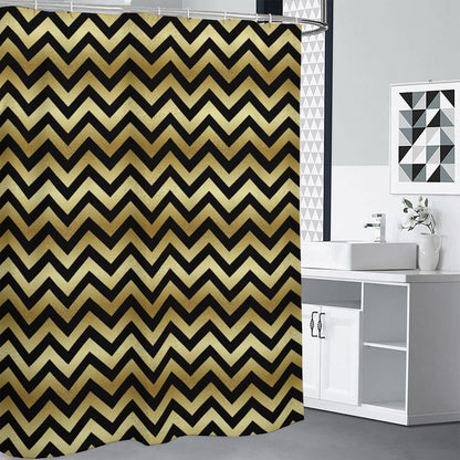Gold And Black Chevron Pattern Print Premium Shower Curtain