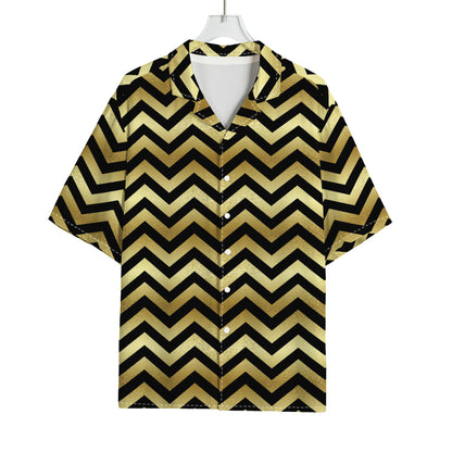 Gold And Black Chevron Pattern Print Rayon Hawaiian Shirt