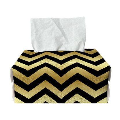 Gold And Black Chevron Pattern Print Rectangle Tissue Box Cover