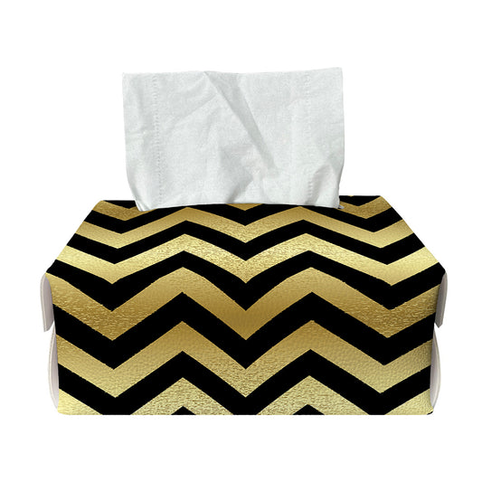 Gold And Black Chevron Pattern Print Rectangle Tissue Box Cover