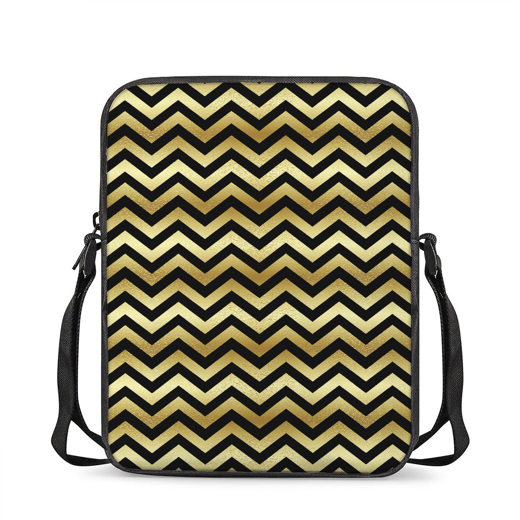 Gold And Black Chevron Pattern Print Rectangular Crossbody Bag