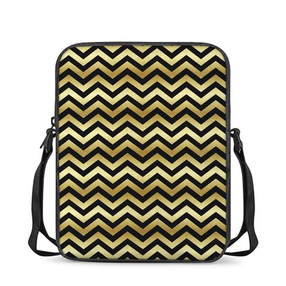 Gold And Black Chevron Pattern Print Rectangular Crossbody Bag