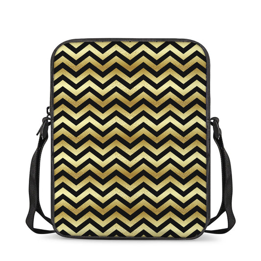 Gold And Black Chevron Pattern Print Rectangular Crossbody Bag