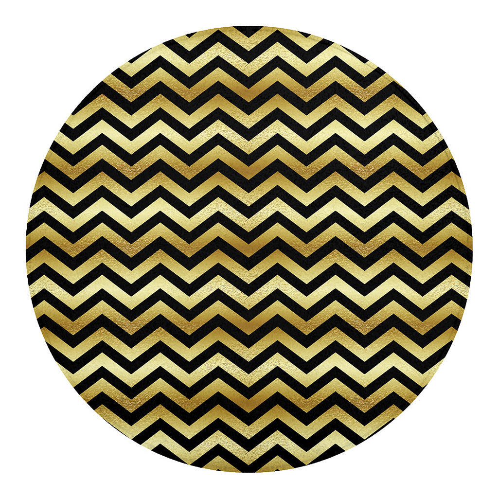 Gold And Black Chevron Pattern Print Round Blanket