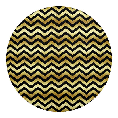 Gold And Black Chevron Pattern Print Round Blanket