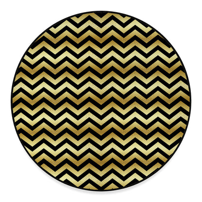 Gold And Black Chevron Pattern Print Round Floor Mat